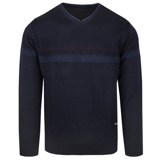 Elegancki Męski Sweter z Dekoltem w Serek (V-Neck) - Trikko - Granatowy SWKOWtrikko084lacivertV ze sklepu JegoSzafa.pl w kategorii Swetry męskie - zdjęcie 174556155