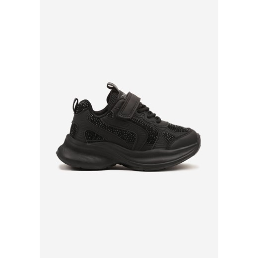 Czarne Buty Sportowe Sneakersy z Cyrkoniami i Rzepem Reiriel ze sklepu renee.pl w kategorii Buty sportowe dziecięce - zdjęcie 179493835