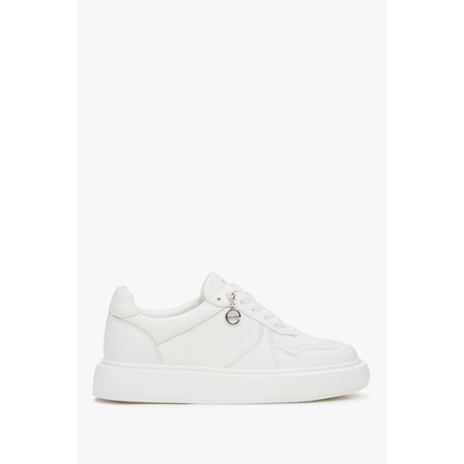 Estro: Białe skórzane sneakersy damskie z elastyczną podeszwą ze sklepu Estro w kategorii Buty sportowe damskie - zdjęcie 179715196