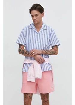 Tommy Jeans koszula z domieszką lnu kolor niebieski regular DM0DM18961 ze sklepu ANSWEAR.com w kategorii Koszule męskie - zdjęcie 168740605