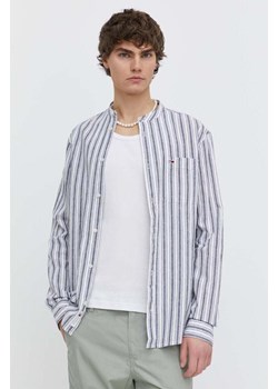 Tommy Jeans koszula z domieszką lnu kolor granatowy regular ze stójką DM0DM18960 ze sklepu ANSWEAR.com w kategorii Koszule męskie - zdjęcie 171046719