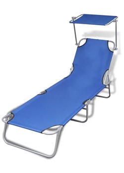 Niebieski leżak plażowy z zadaszeniem H9-B87 ze sklepu Edinos.pl w kategorii Leżaki ogrodowe - zdjęcie 172207606