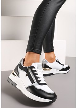 Czarno-Białe Sneakersy z Metaliczną i Brokatową Wstawką na Koturnie Neomalle ze sklepu renee.pl w kategorii Buty sportowe damskie - zdjęcie 173203776