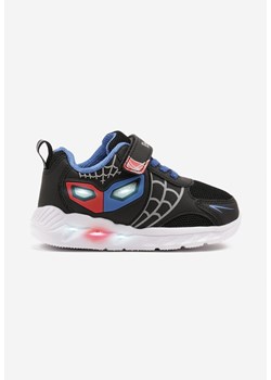 Czarne Buty Sportowe ze Świecącą Podeszwą i Ozdobnym Nadrukiem Zapinane na Rzepy Wiorae ze sklepu born2be.pl w kategorii Buty sportowe dziecięce - zdjęcie 179377179
